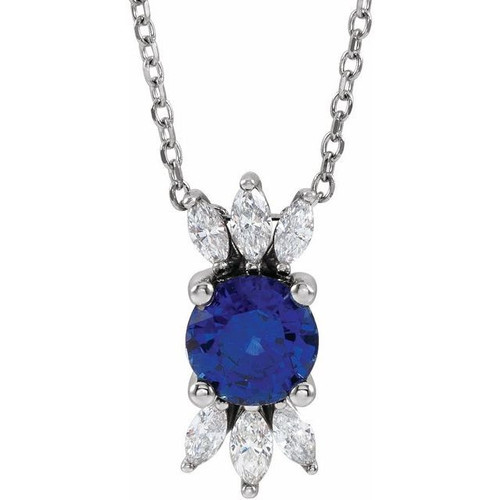 Created Sapphire Necklace in Sterling Silver Lab  Sapphire and 0.25 Carat Diamond 16 inch Necklace
