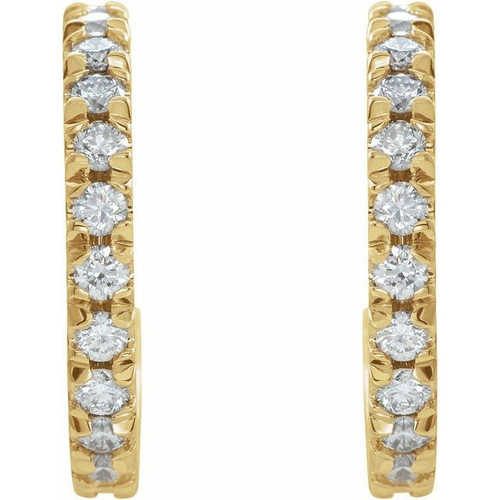 14 Karat Yellow Gold 15 mm 0.60 Carat Lab Grown Diamond French Set Huggie Earrings