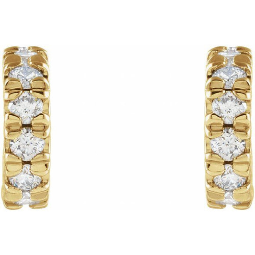 14 Karat Yellow Gold 0.25 Carat Lab Grown Diamond French Set 8 mm Huggie Earrings