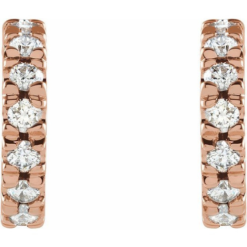 14 Karat Rose Gold 10 mm 0.33 Carat Lab Grown Diamond French Set Huggie Earrings
