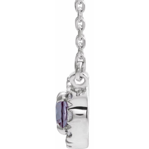 Created Alexandrite Necklace in Sterling Silver 5x3 mm Oval Lab Alexandrite and .05 Carat Diamond 18 inch Necklace