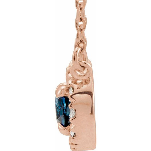 Created Sapphire Necklace in 14 Karat Rose Gold 7x5 mm Oval Lab Sapphire and 0.16 Carat Diamond 18 inch Necklace