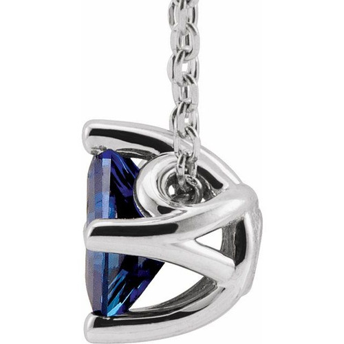 Lab Sapphire Gem in Platinum 5 mm Square Lab  Sapphire Solitaire 16 inch Necklace