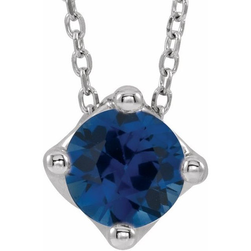 Lab Sapphire Gem in Sterling Silver 5 mm Round Lab  Sapphire Solitaire 16 inch Necklace