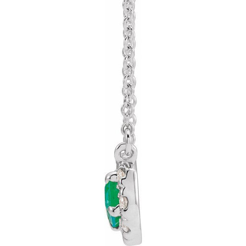 Created Emerald Necklace in Platinum 5x3 mm Emerald Lab Emerald and 0.12 Carat Diamond 16 inch Necklace