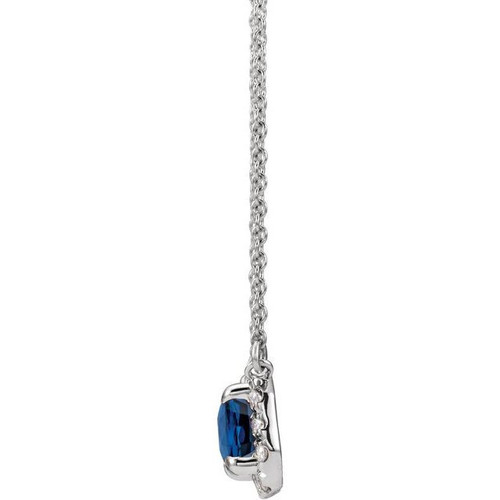 Lab Sapphire Gem in Sterling Silver 7x5 mm Emerald Lab  Sapphire and 0.20 Carat Diamond 16 inch Necklace