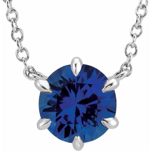 Created Sapphire Necklace in Sterling Silver Created  Sapphire Solitaire 18 inch Necklace