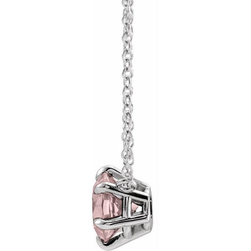 Platinum  Pink Morganite Solitaire 16 inch Necklace