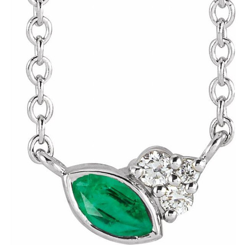 Genuine Chatham Created Emerald Necklace in Platinum Chatham Lab-Created Emerald & .03 Carat Diamond 18" Necklace