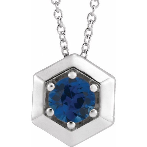 Created Sapphire Necklace in 14 Karat White Gold Lab Sapphire Geometric 16 inch Necklace