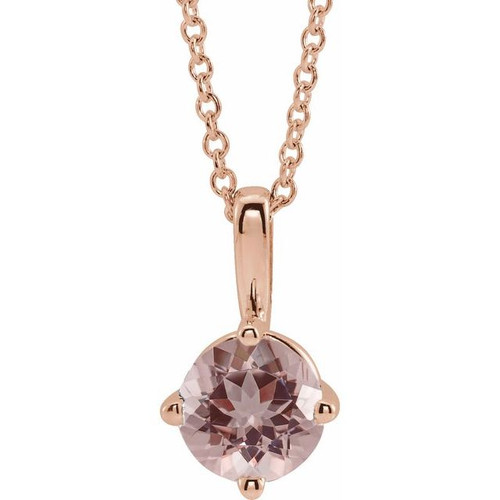 14 Karat Rose Gold 5 mm Pink Morganite Solitaire 16 inch Necklace
