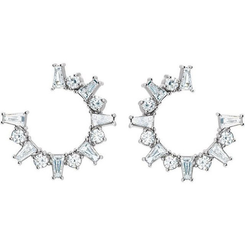 Sterling Silver 1 Carat Natural Diamond Front Facing Hoop Earrings