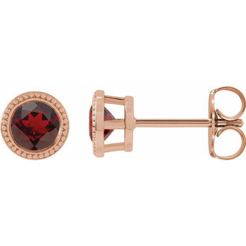 14 Karat Rose Gold 6 mm Mozambique Garnet Beaded Bezel Set Earrings