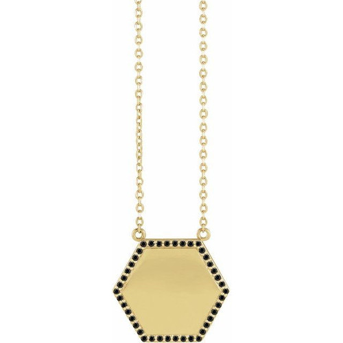 14 Karat Yellow Gold 0.10 Carat Natural Black Diamond Hexagon 16 inch Necklace