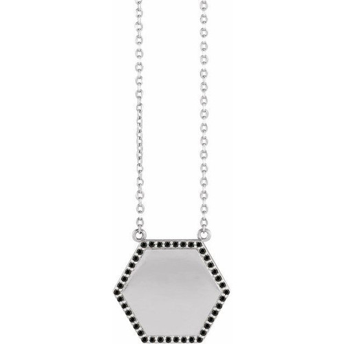 Sterling Silver 0.10 Carat Natural Black Diamond Hexagon 16 inch Necklace