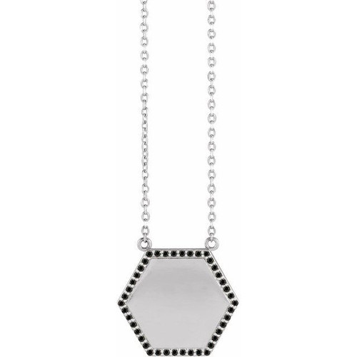 Platinum 0.10 Carat Natural Black Diamond Hexagon 18 inch Necklace