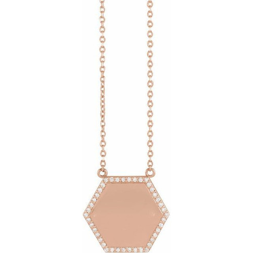 14 Karat Rose Gold 0.10 Carat Diamond Hexagon 18 inch Necklace