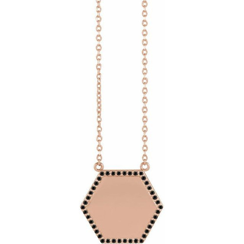 14 Karat Rose Gold 0.10 Carat Black Diamond Hexagon 18 inch Necklace