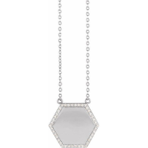 14K White 0.10 Carat Natural Diamond Hexagon 18 inch Necklace