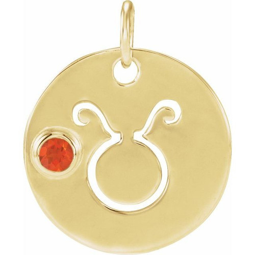 14 Karat Yellow Gold Mexican Fire Opal Taurus Zodiac Pendant