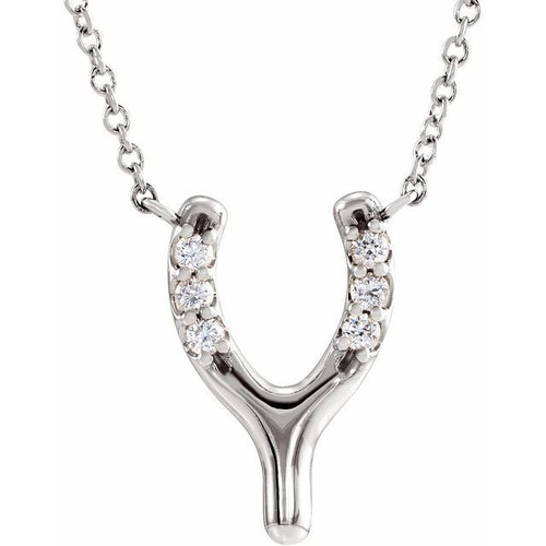 Platinum .08 Carat Natural Diamond Petite Wishbone 18 inch Necklace