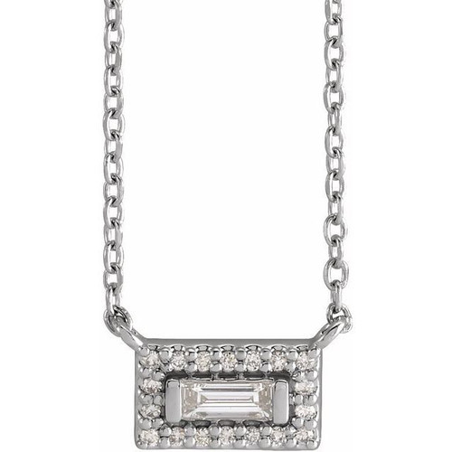Platinum 0.10 Carat Natural Diamond Halo Style 16 inch Necklace