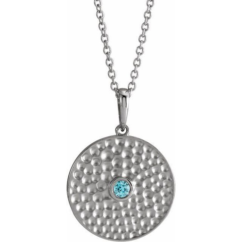 Platinum  Blue Zircon Beaded Disc 16 inch Necklace
