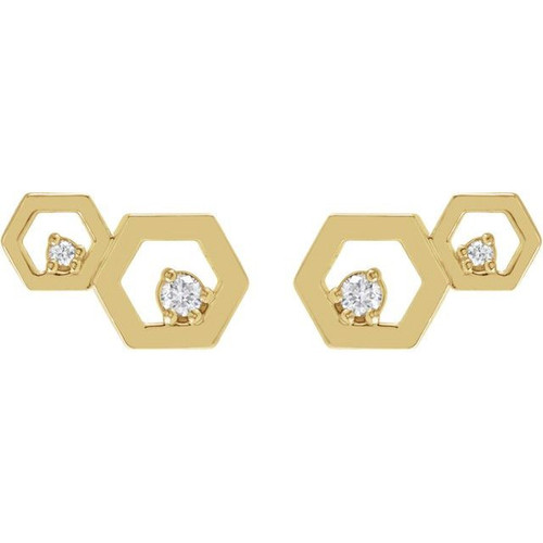 14 Karat Yellow Gold .08 Carat Natural Diamond Honeycomb Earrings