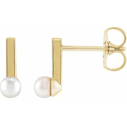 14 Karat Yellow Gold Cultured Seed Pearl Bar Earrings