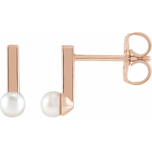 14 Karat Rose Gold Cultured Seed Pearl Bar Earrings
