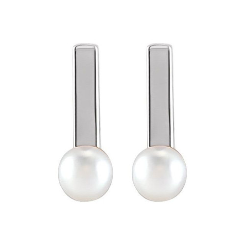 Platinum Cultured Seed Pearl Bar Earrings