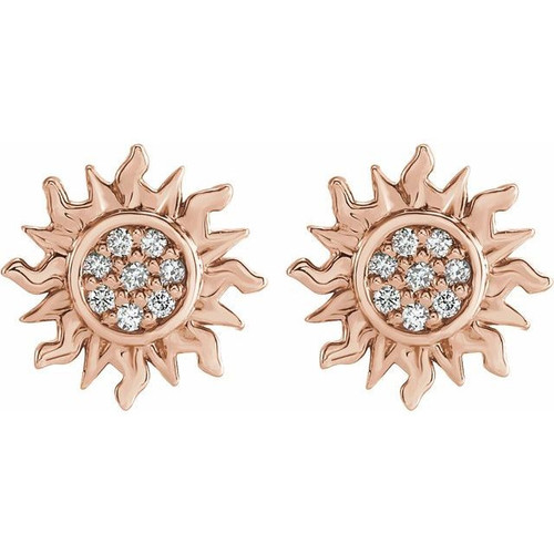 14 Karat Rose Gold .02 Carat Natural Diamond Sun Earrings