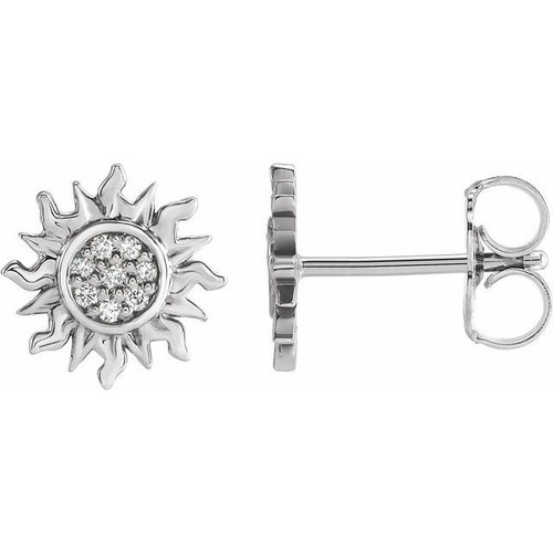 14 Karat White Gold .02 Carat Natural Diamond Sun Earrings