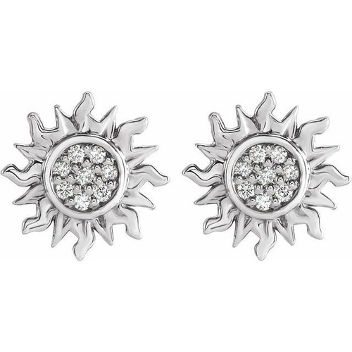 Platinum .02 Carat Natural Diamond Sun Earrings