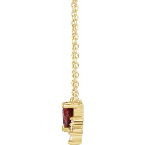 14 Karat Yellow Gold Natural Mozambique Garnet and .07 Carat Natural Diamond 16 inch Necklace