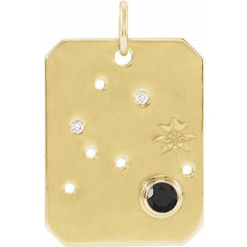 14 Karat Yellow Gold Black Spinel and .0075 carat Diamond Aquarius Zodiac Constellation Pendant