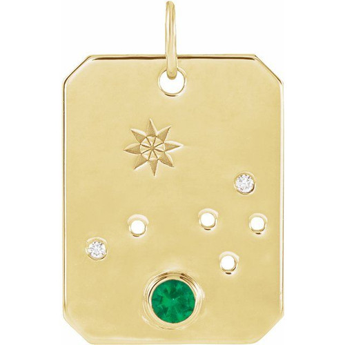 14 Karat Yellow Gold Emerald and .0075 carat Diamond Aries Zodiac Pendant