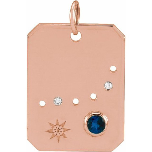 14 Karat Rose Gold Blue Sapphire and .0075 carat Diamond Capricorn Zodiac Pendant