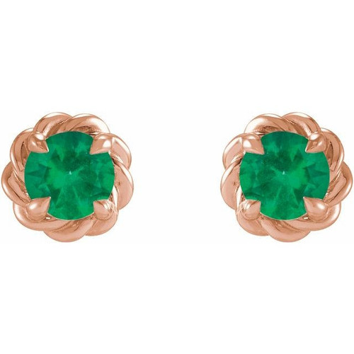 14 Karat Rose Gold 3 mm Natural Emerald Claw Prong Rope Earrings