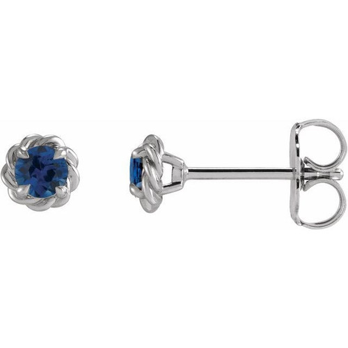 Platinum 3 mm Natural Blue Sapphire Claw Prong Rope Earrings