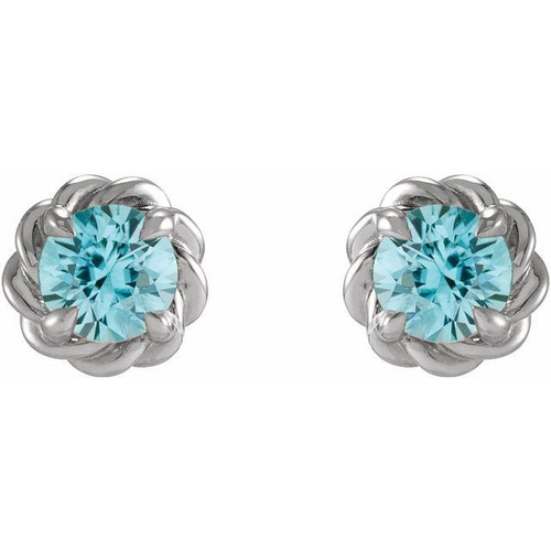 Sterling Silver 4.5 mm Natural Blue Zircon Claw Prong Rope Earrings