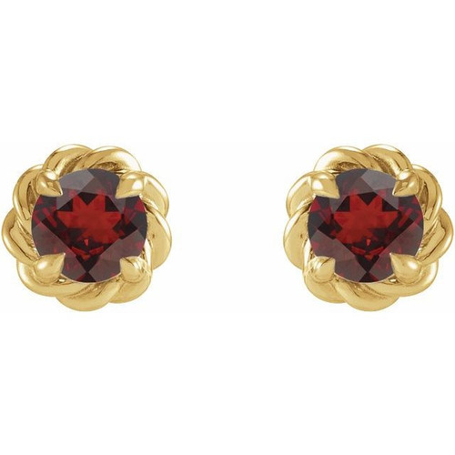14 Karat Yellow Gold 4.5 mm Natural Mozambique Garnet Claw Prong Rope Earrings