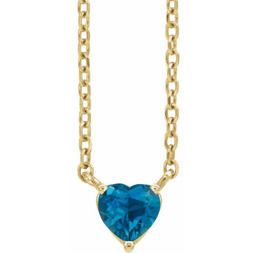 14 Karat Yellow Gold Natural London Blue Topaz Heart 16 inch Necklace