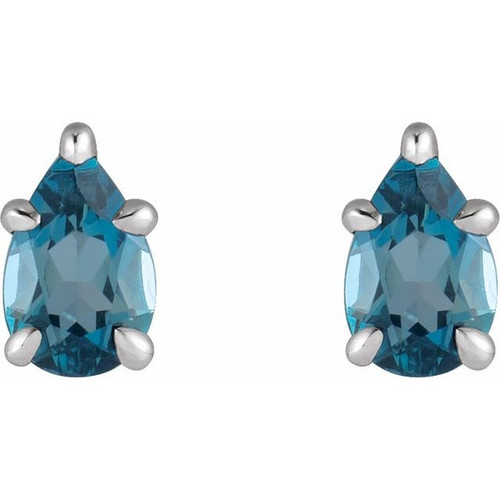 Sterling Silver Natural London Blue Topaz 5 Prong Claw Stud Earrings