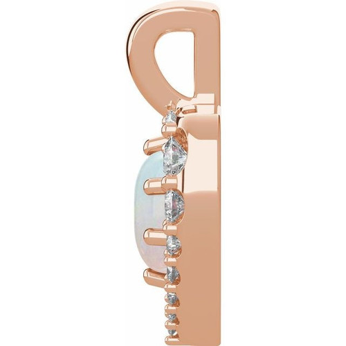 14 Karat Rose Gold White Opal and 0.12 carat Diamond Pendant