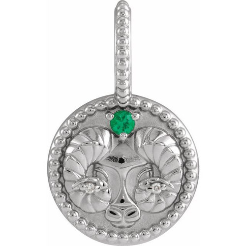 Platinum Emerald and .005 carat Diamond Aries Charm