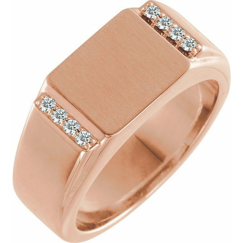 Rose Gold 10 Karat 0.10 Carat Natural Diamond Mens Signet Ring