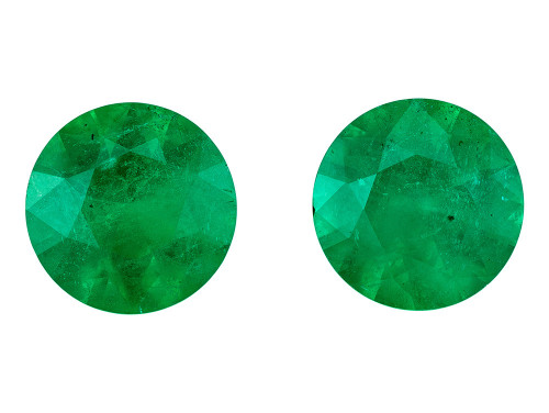 2.17 Carat Green Emeralds Pair of Round Cut Gemstones, 7.1mm size | AfricaGems