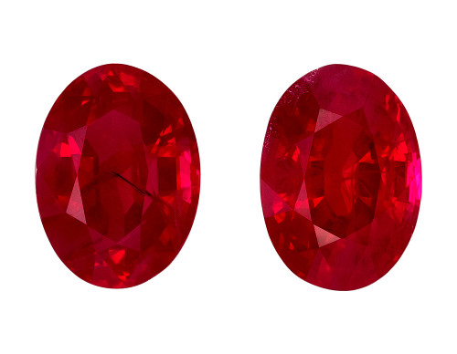 Matching Pair of Ruby Gemstones - Oval Cut - 2.10 Ct - 7x5mm size