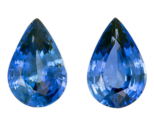 Blue Sapphire - Pear Cut - 2.35 carats - 8.8x5.8mm Pair of Gemstones